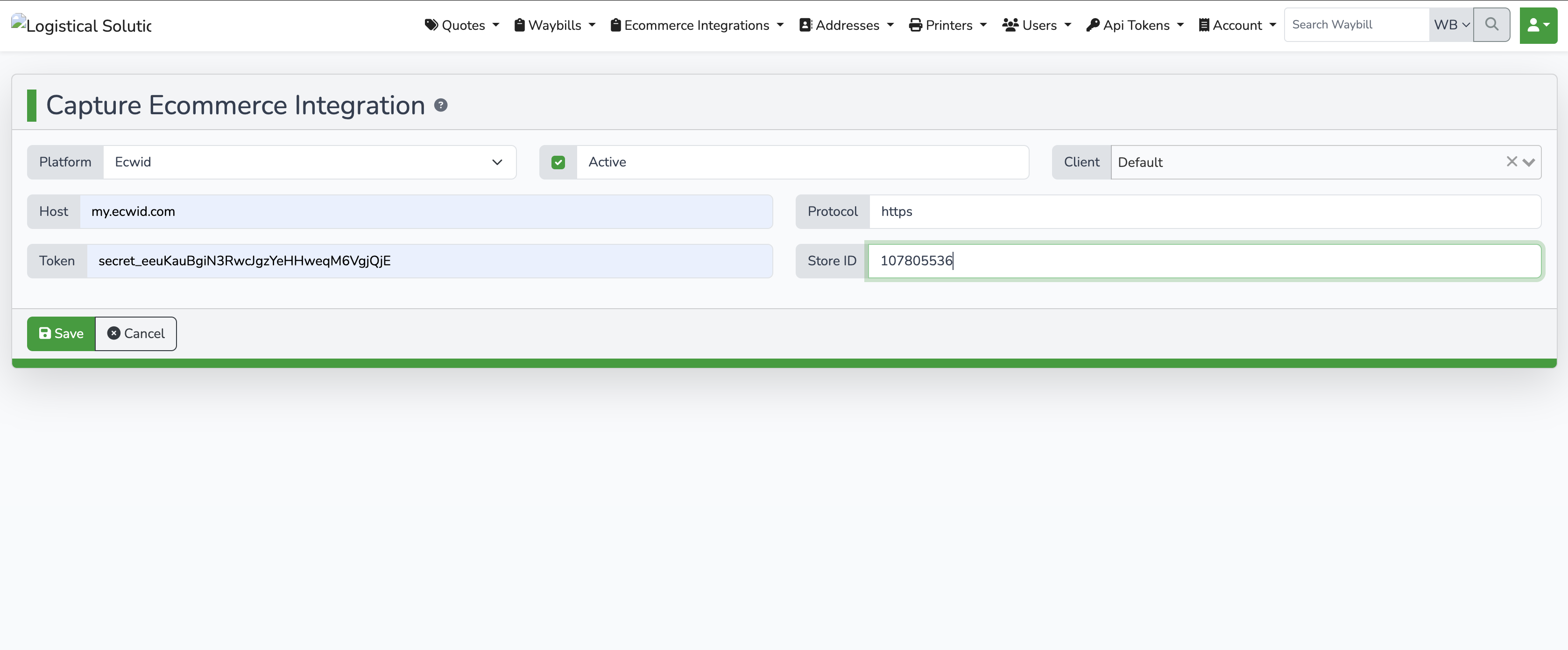 Capture Ecwid credentials