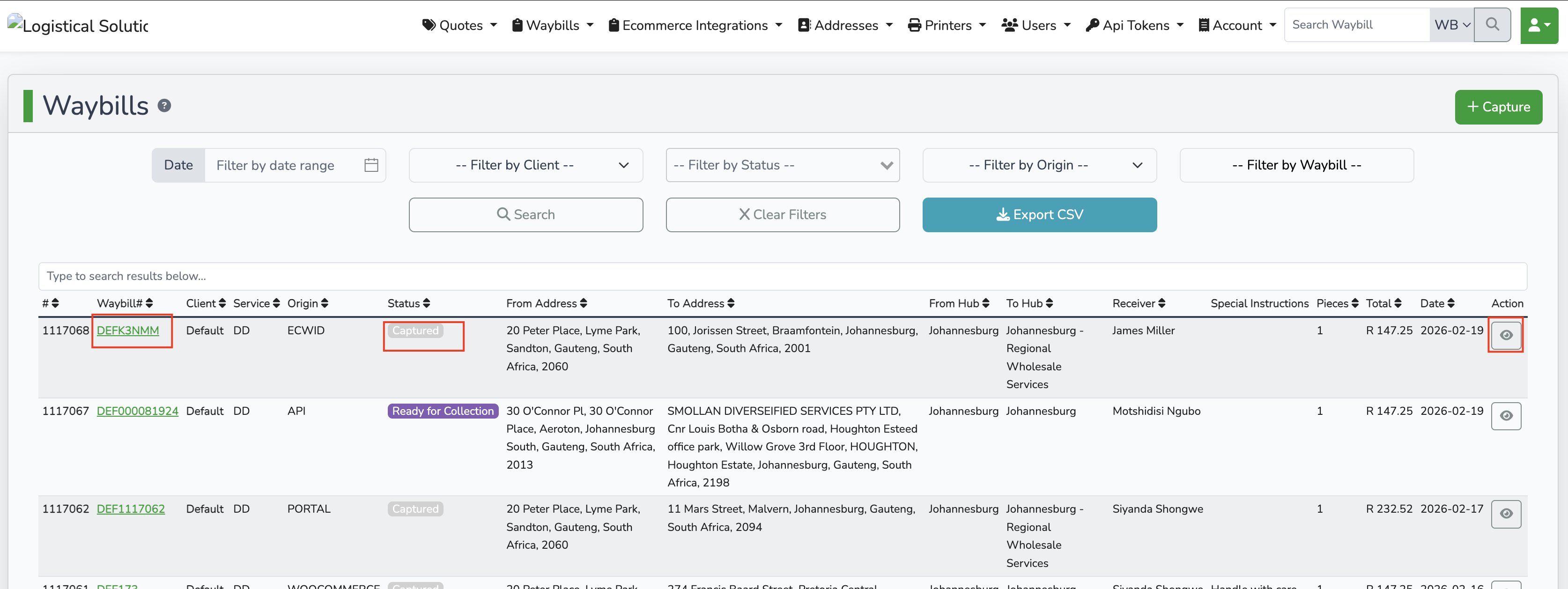 Save waybill manager details