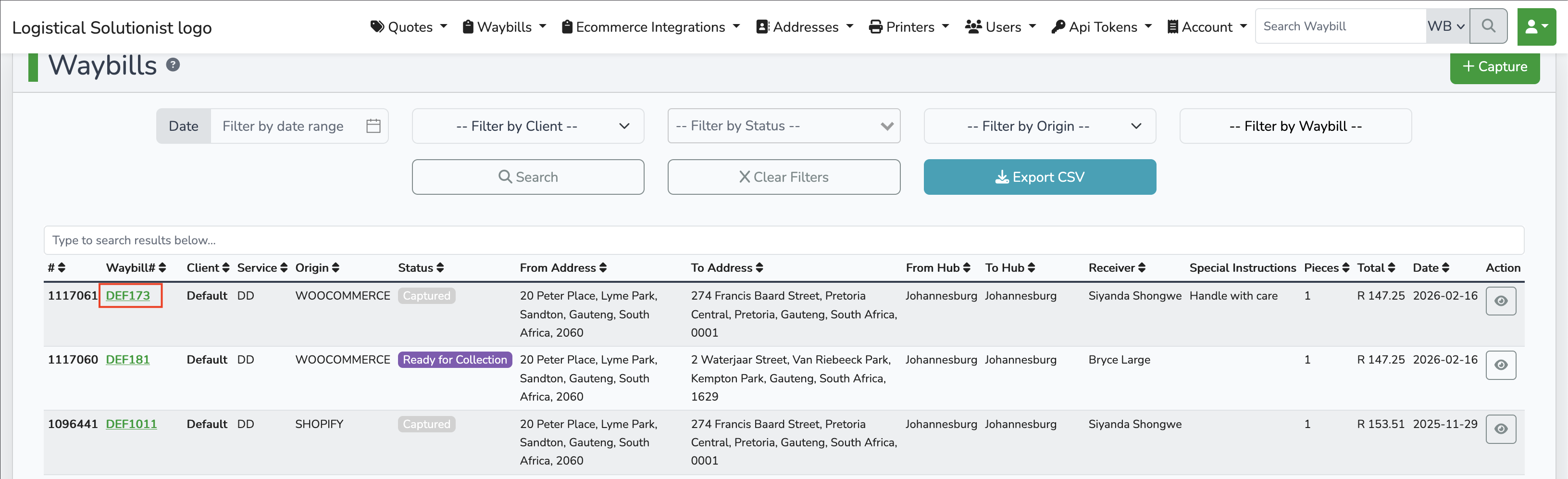 Save waybill manager details