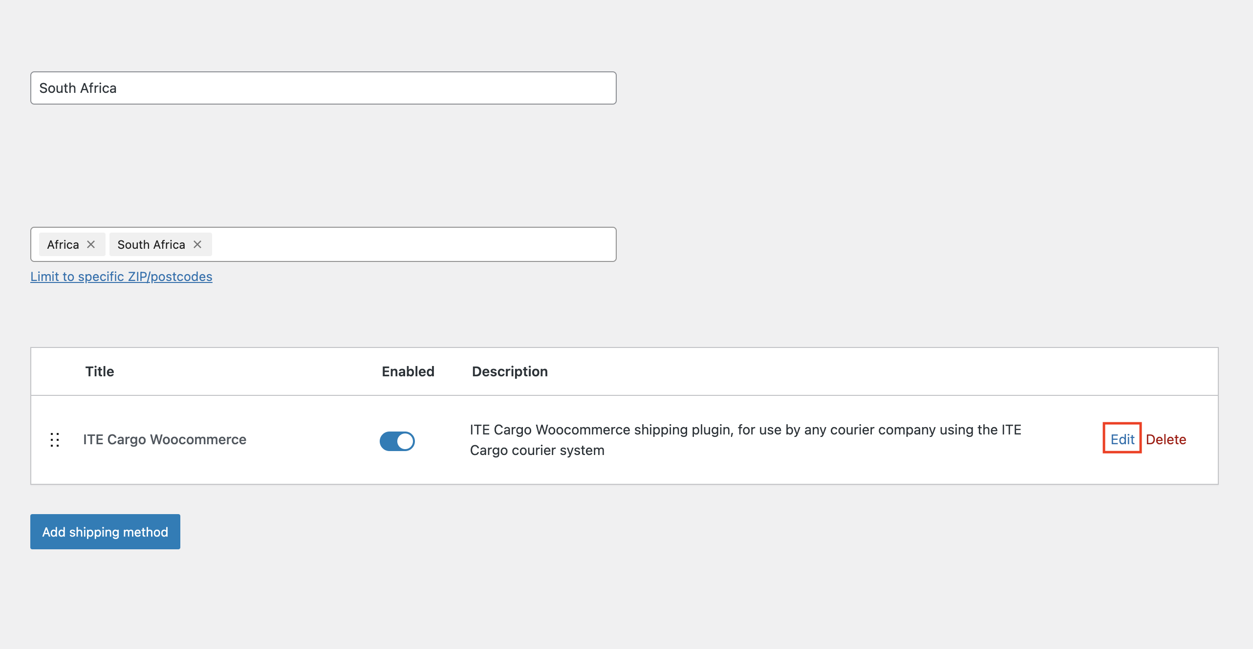 Edit shipping method